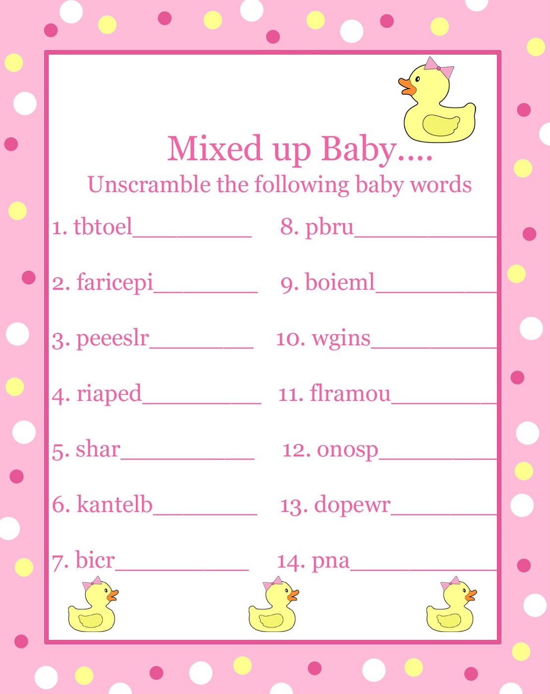 Free Baby Shower Games Printouts Activity Shelter