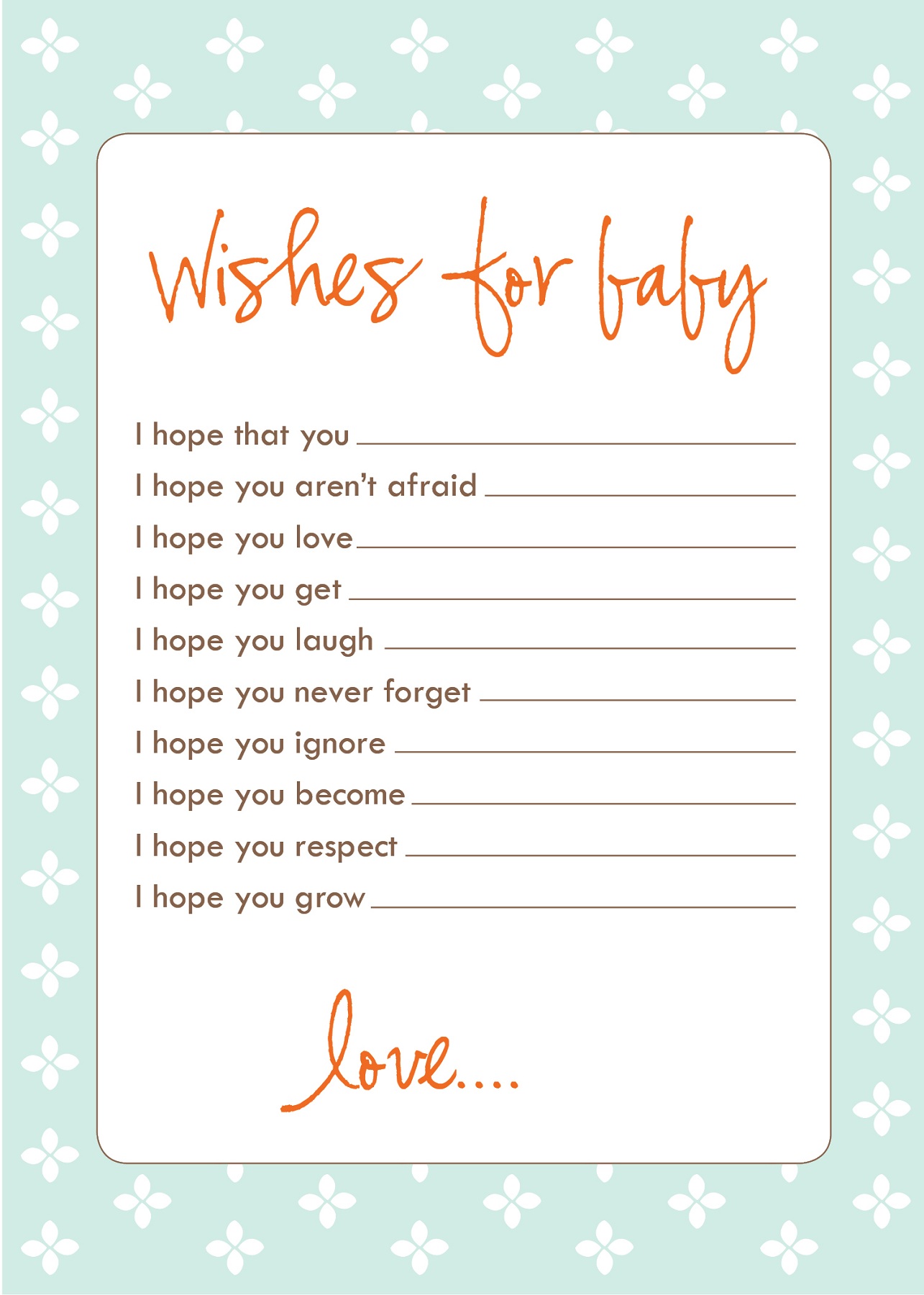 Wishes For Baby Free Printable Template