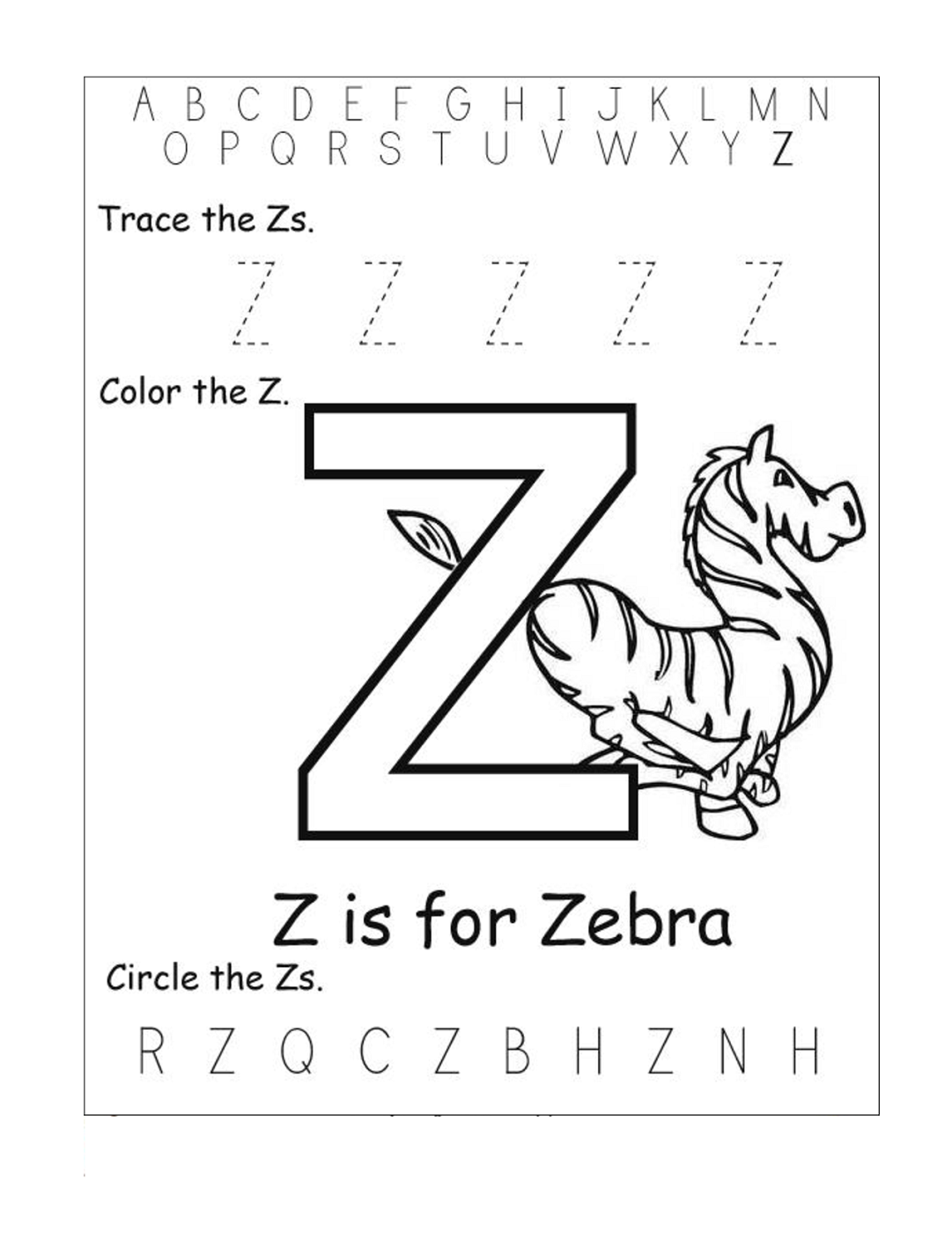 letter z worksheets to print image via docstoc.com