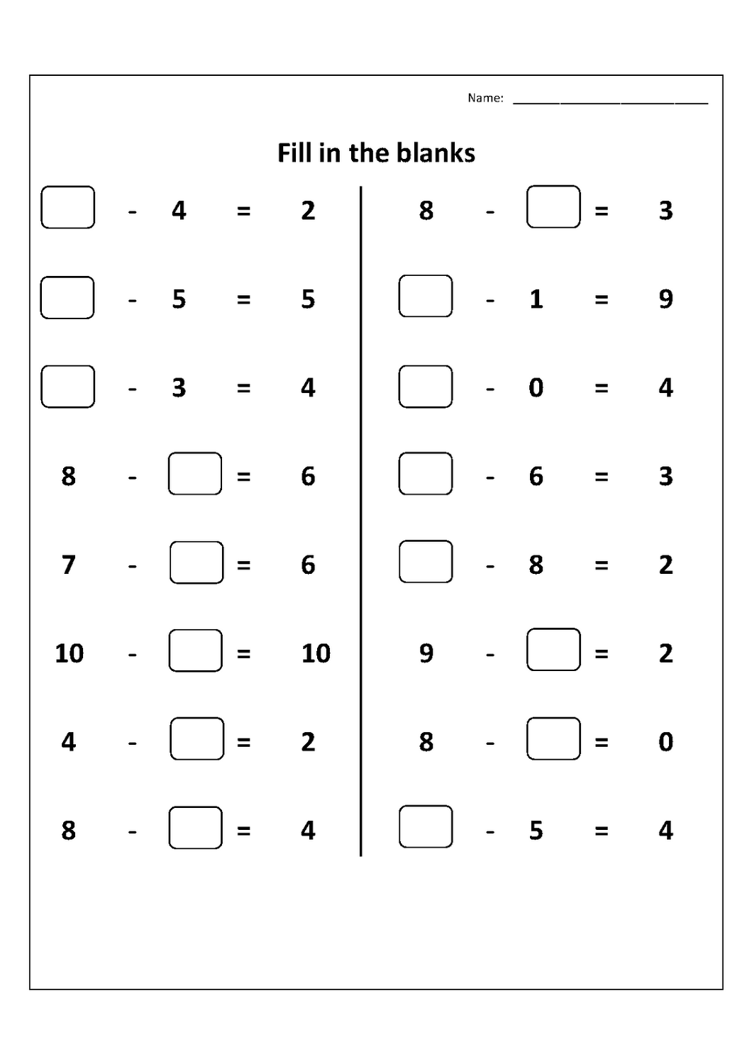 Free math worksheets for addition and subtraction