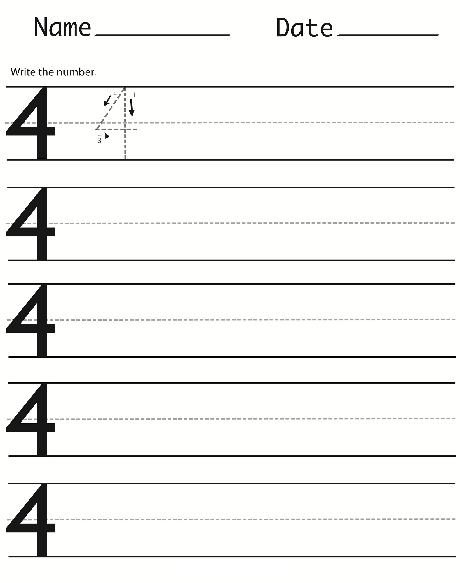 number 4 worksheets for kids