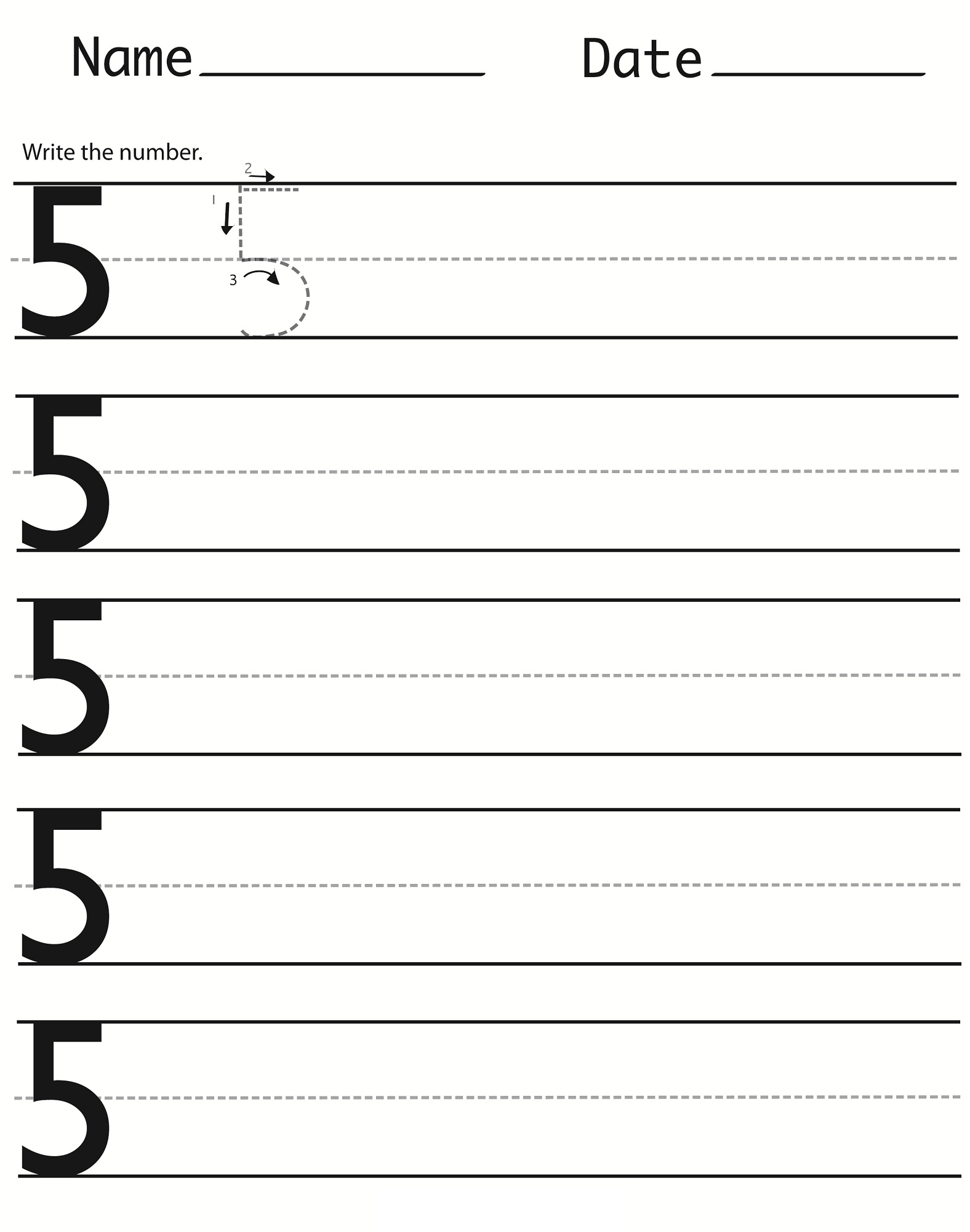 number 5 worksheet for practice