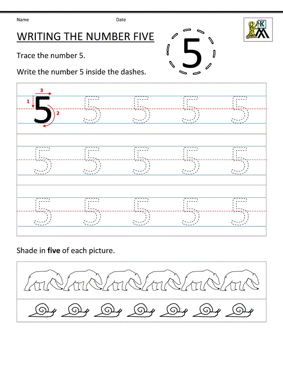 number 5 worksheet writing