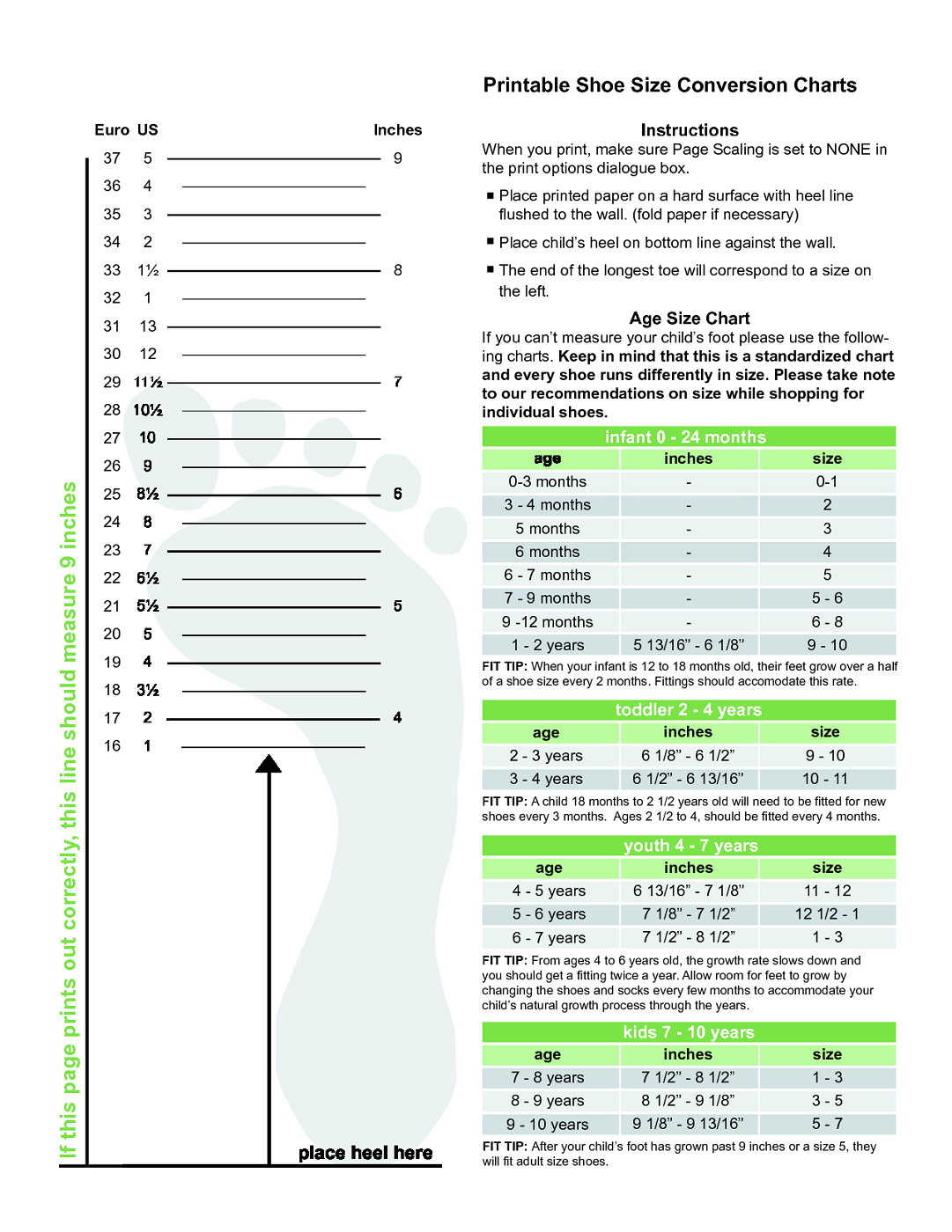 Kids Shoe Size Chart & Measuring Tips