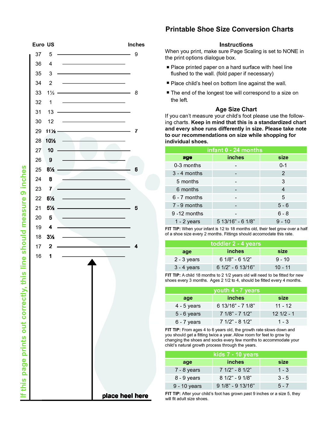 Printable Shoe Size Chart Activity Shelter Printable Shoe Size Chart Activity Shelter