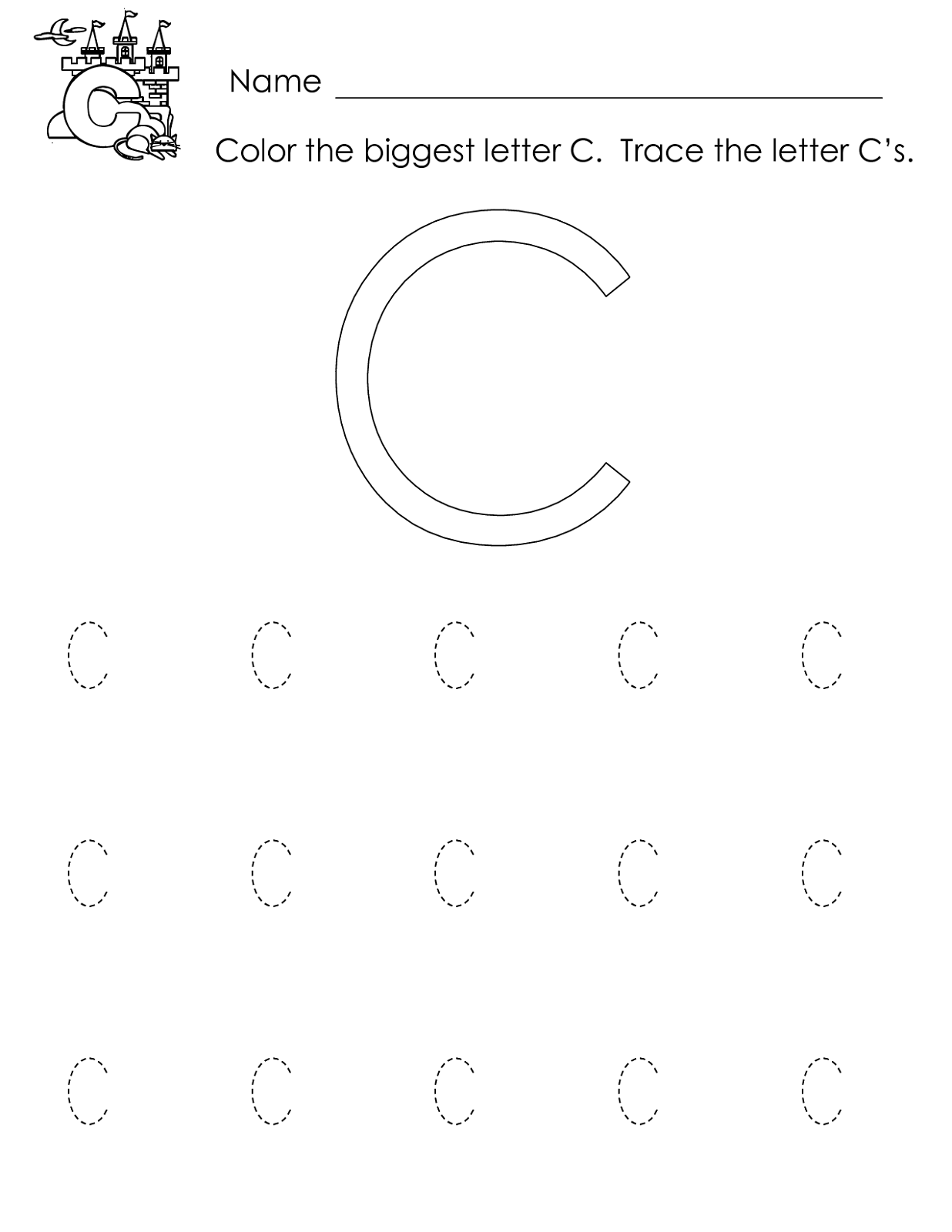 trace the letter c for school