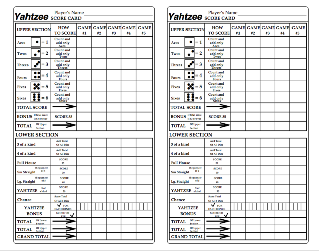 Yahtzee Score Sheets Printable Activity Shelter