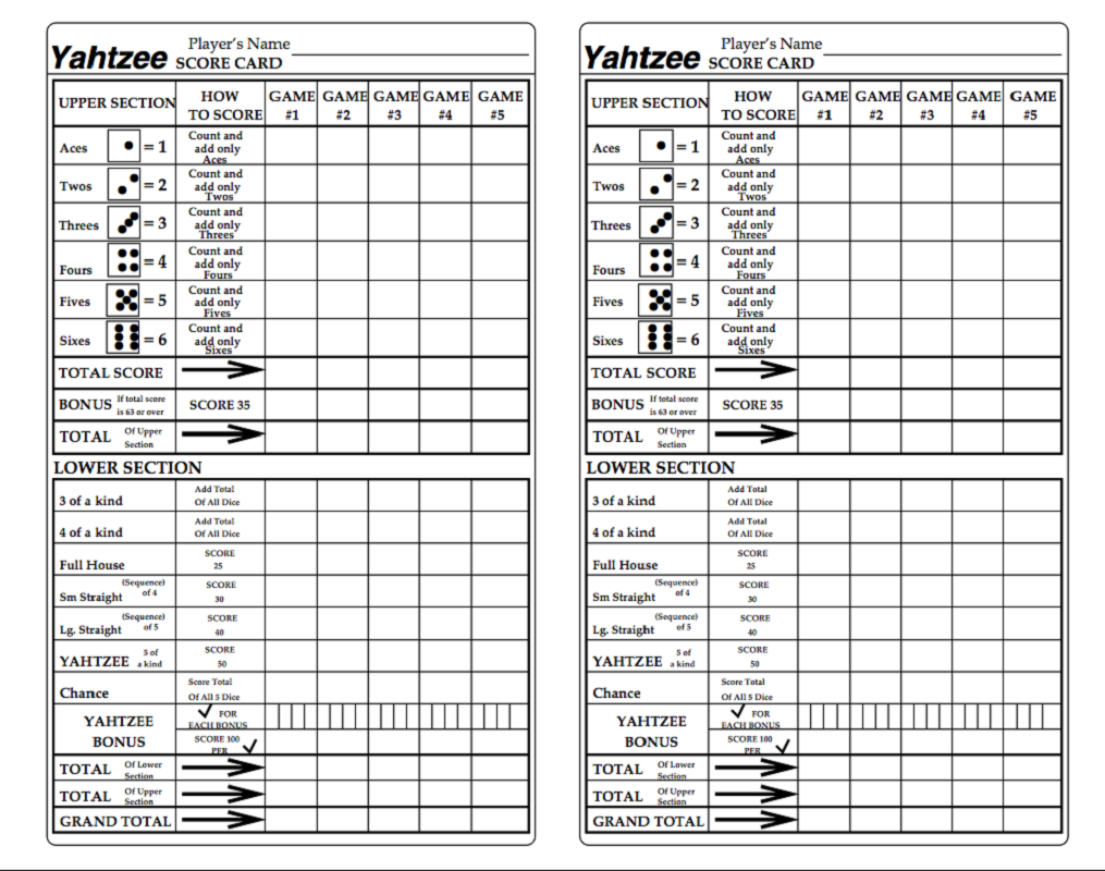 yahtzee score sheets printable activity shelter