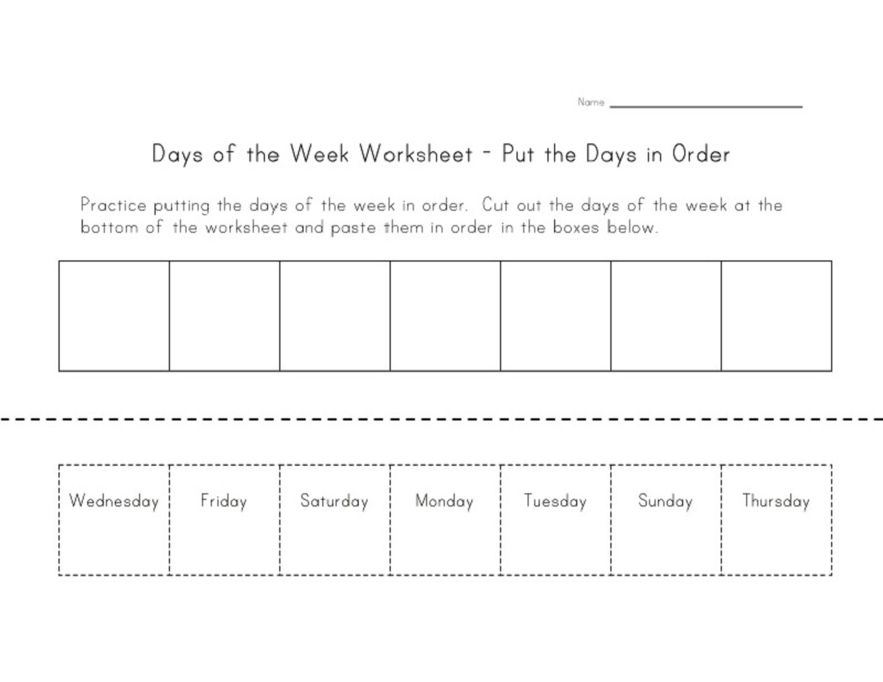 Days of the Week Worksheets Order