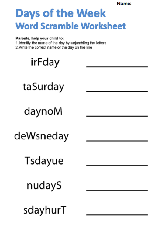 Days of the Week Worksheets | Activity Shelter