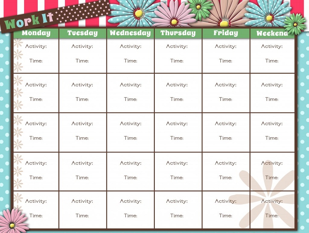 Printable Workout Calendar for girl