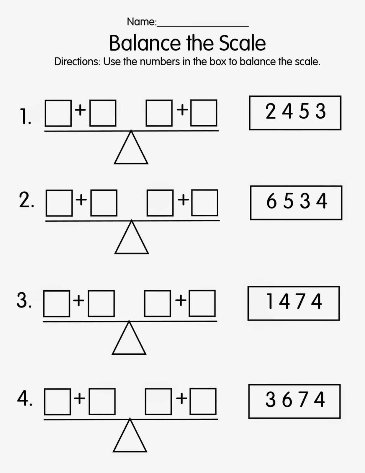 balance scale worksheet for school