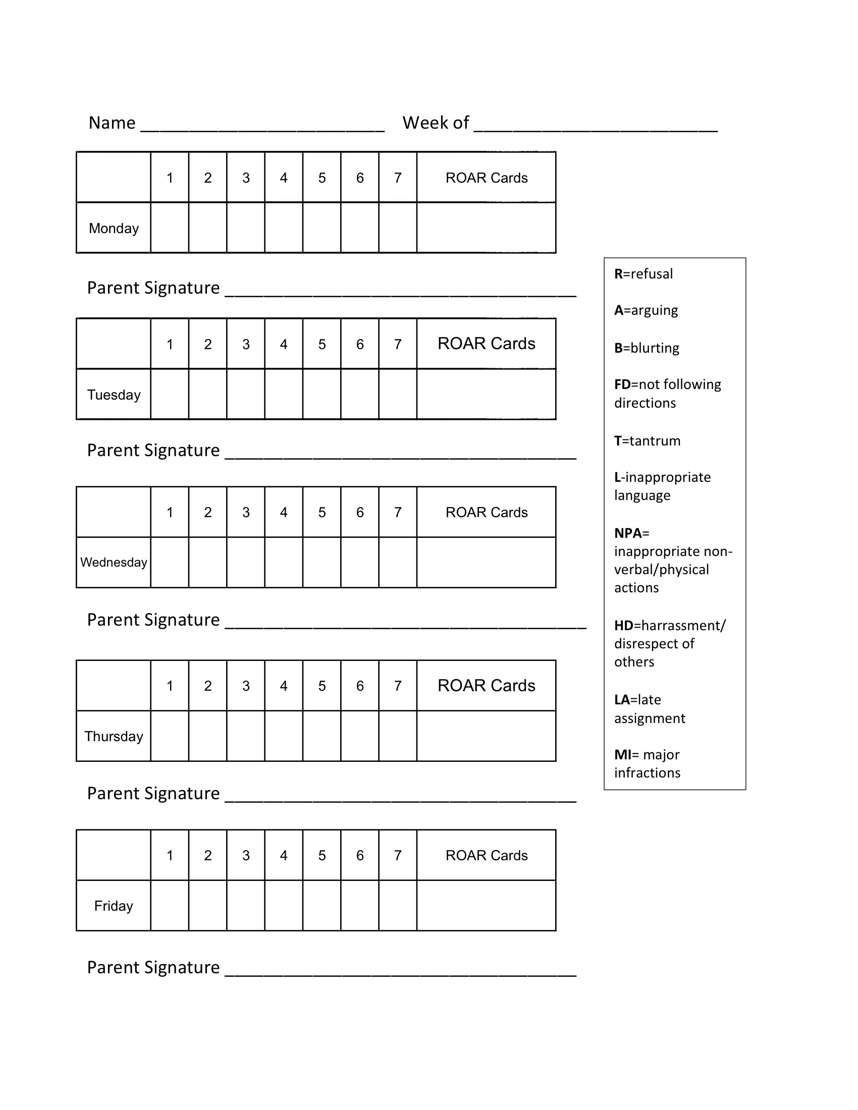 behaviour charts daily