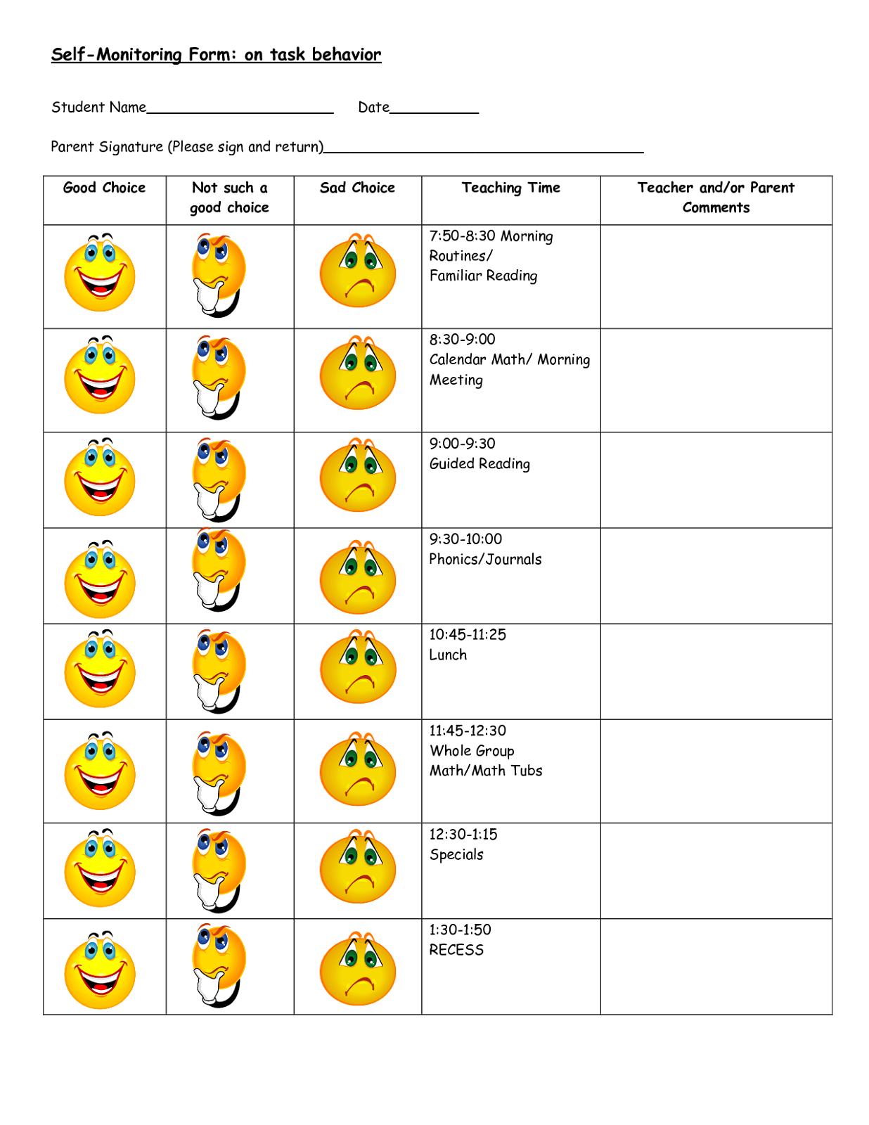 Behavior Charts For Elementary Students