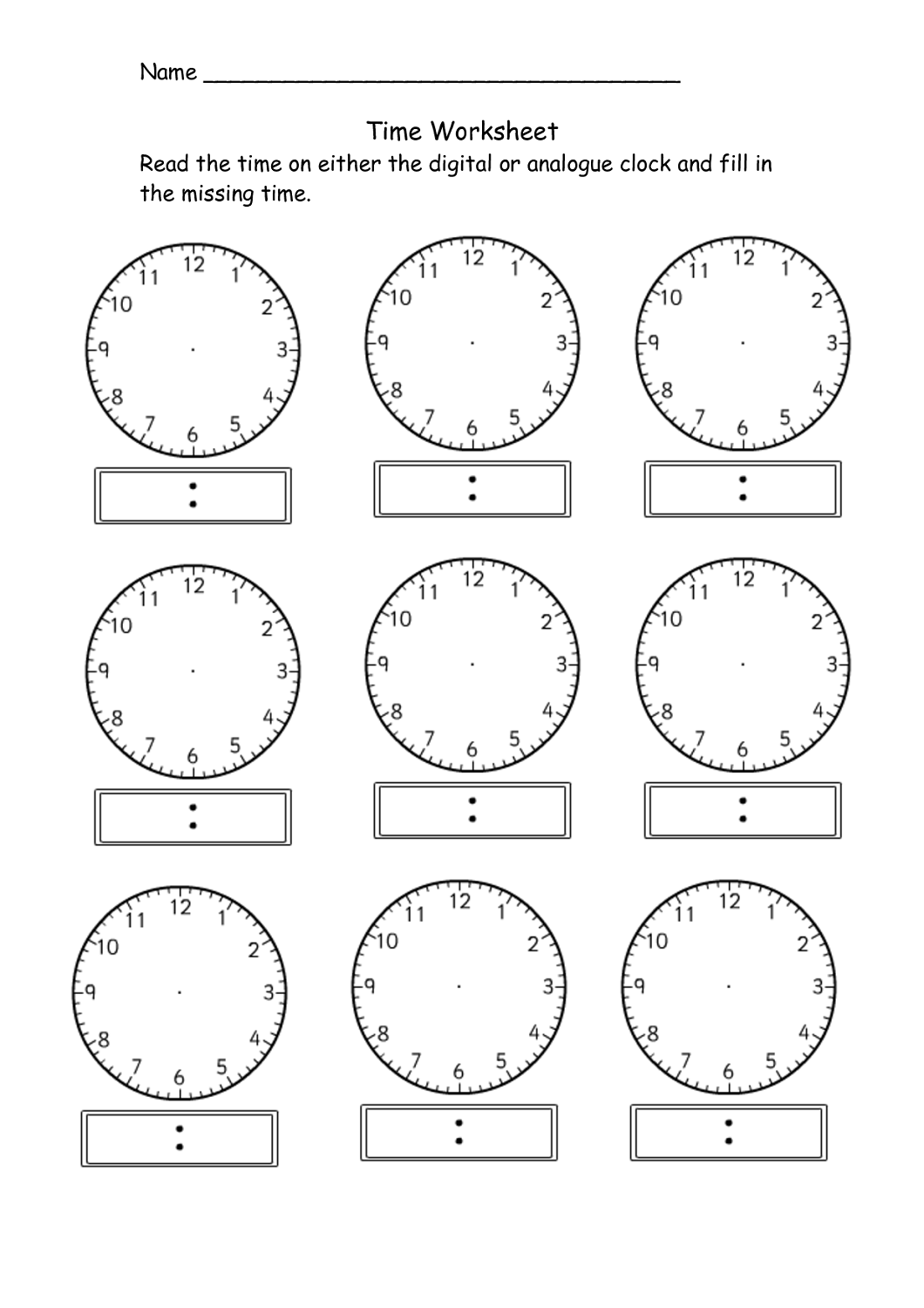 Blank Clock Worksheet To Print Activity Shelter