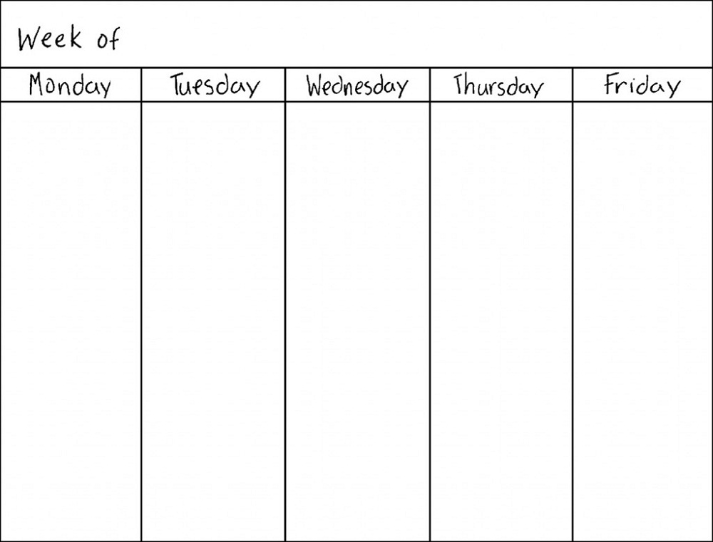 blank weekly calendar 5 days