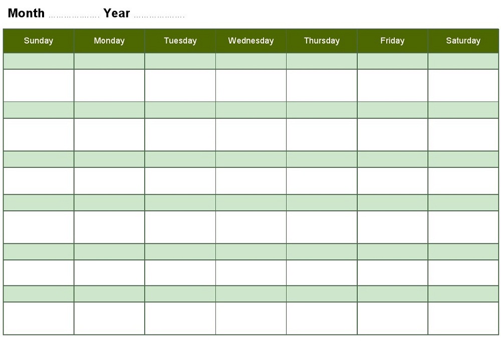 blank weekly calendar template