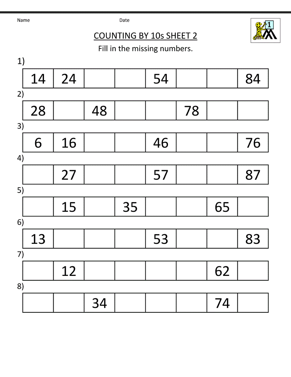 count by 10s worksheet 1st grade