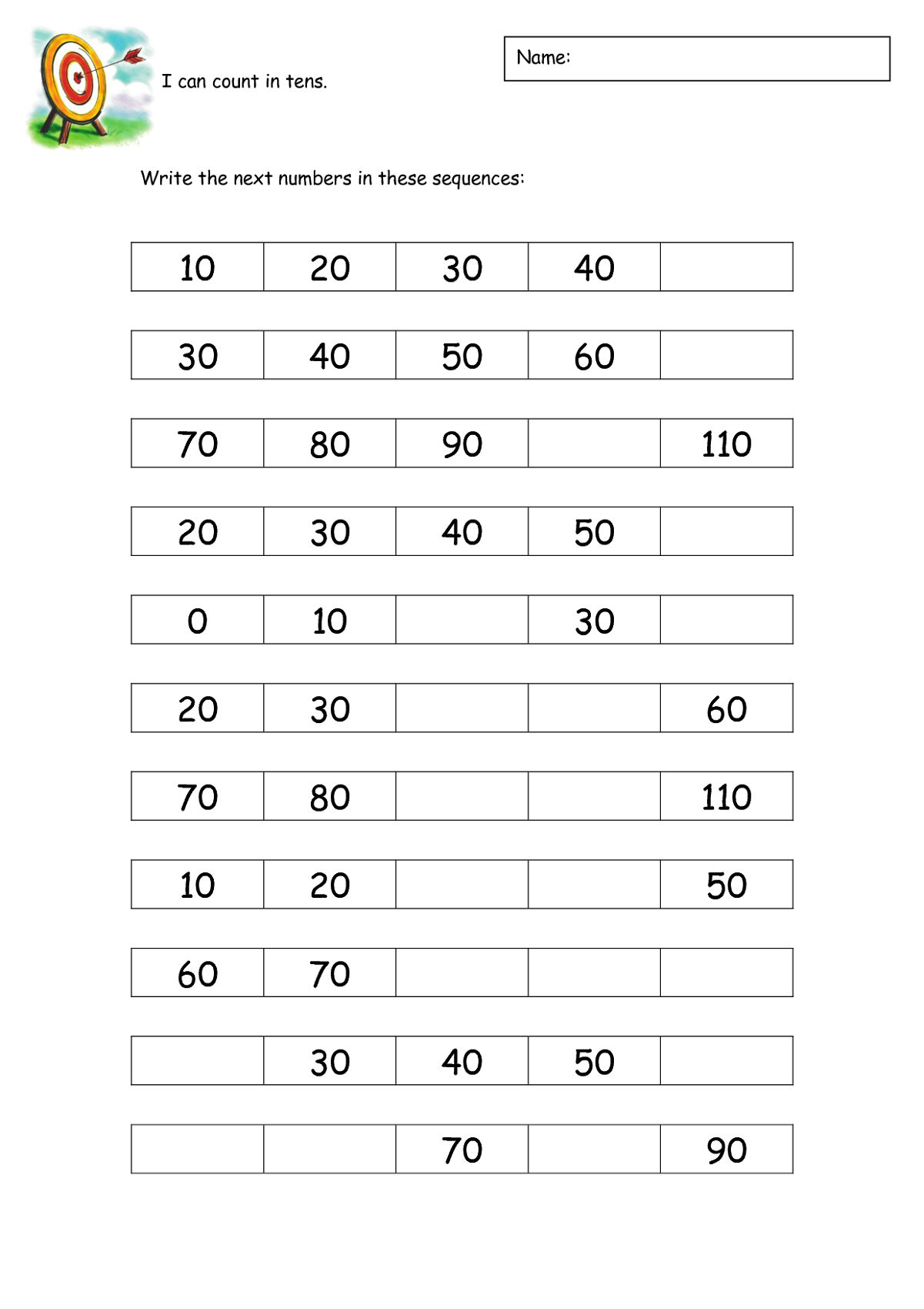 Free Printable Counting By 10 S Worksheets