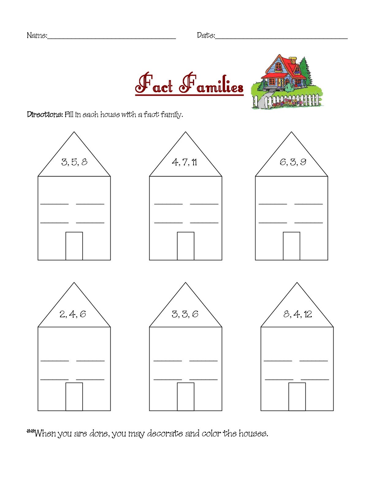 Fact Family Worksheets Printable | Activity Shelter