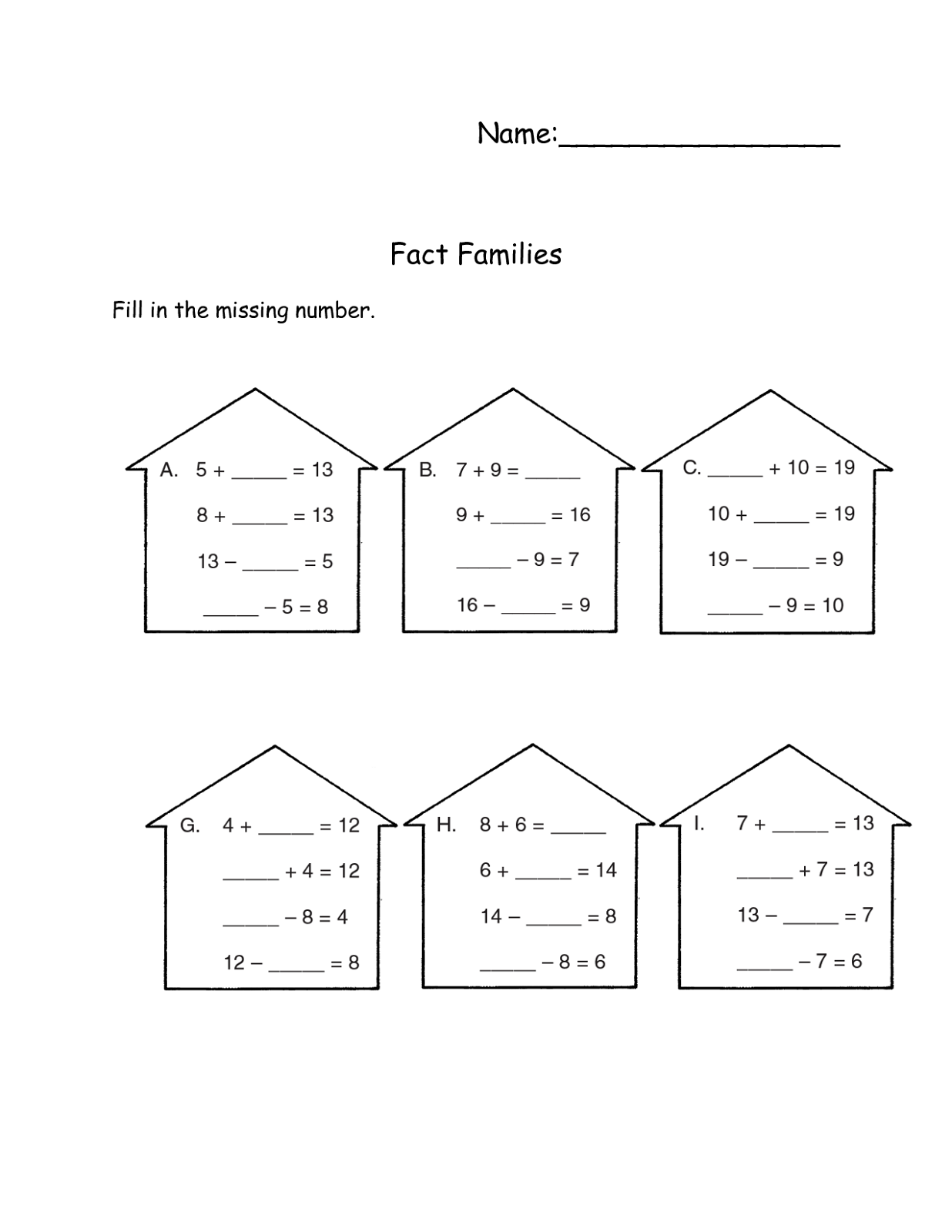 fact family worksheets simple