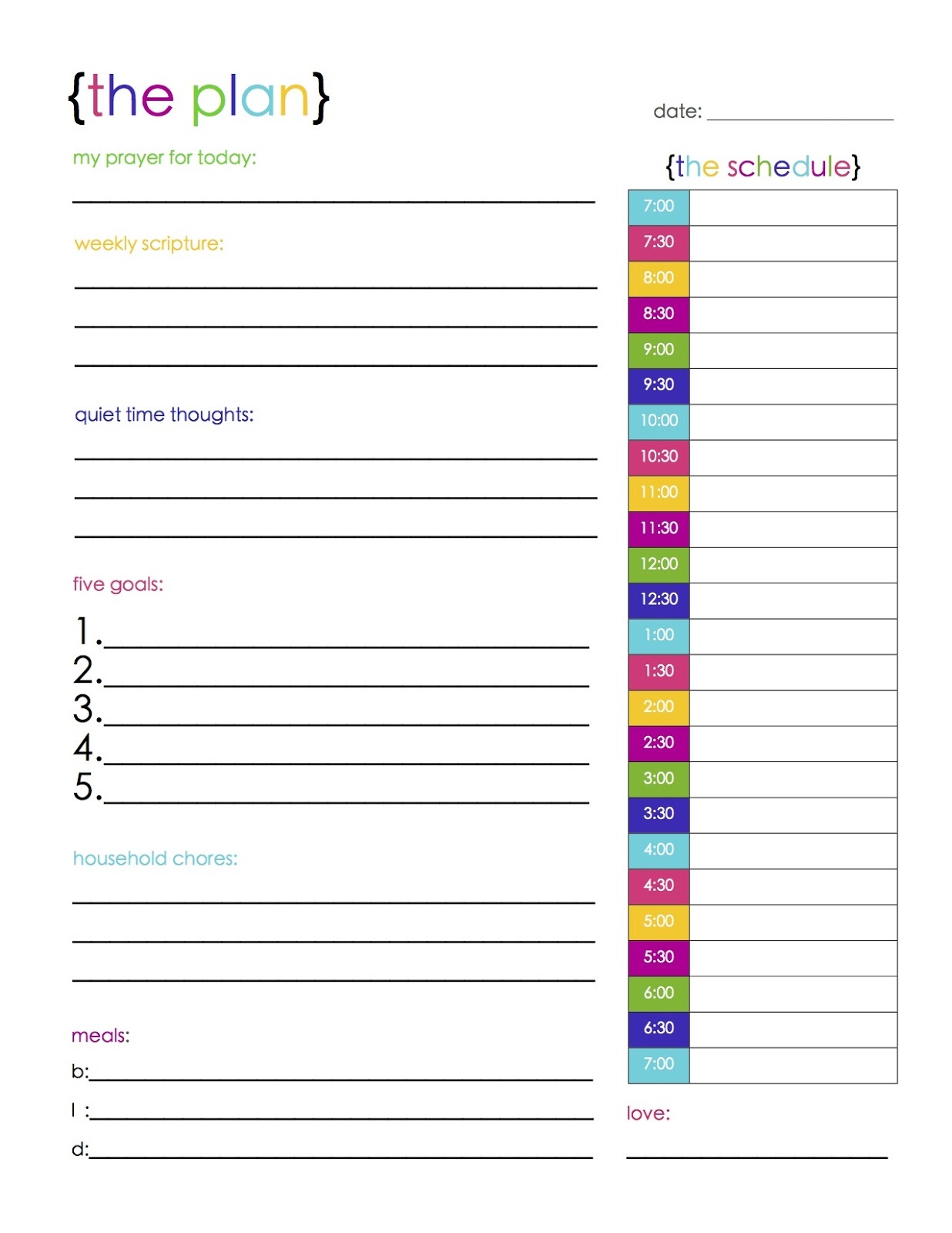 free printable planner pages colour