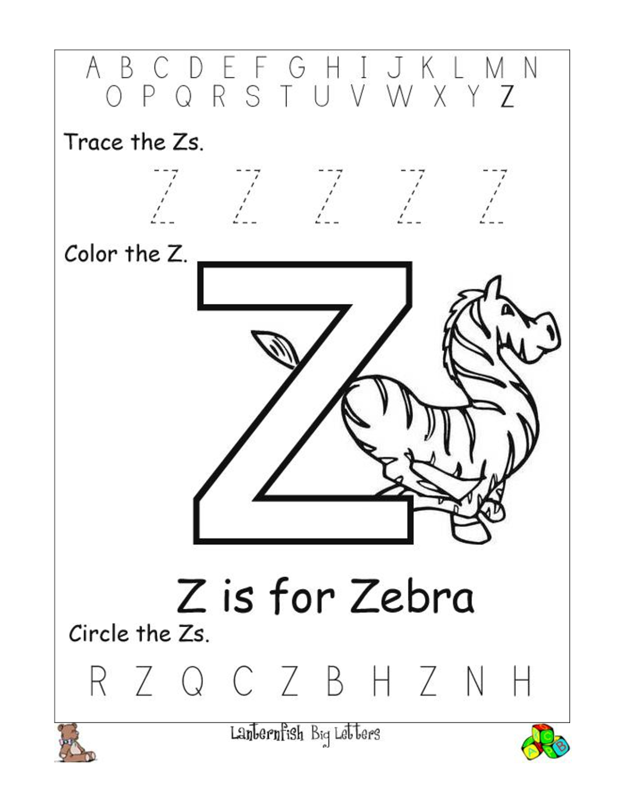 Letter Z Worksheets To Print Activity Shelter Kids Letter Tracing 