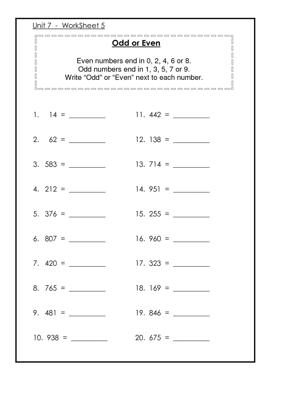 odd and even worksheets free