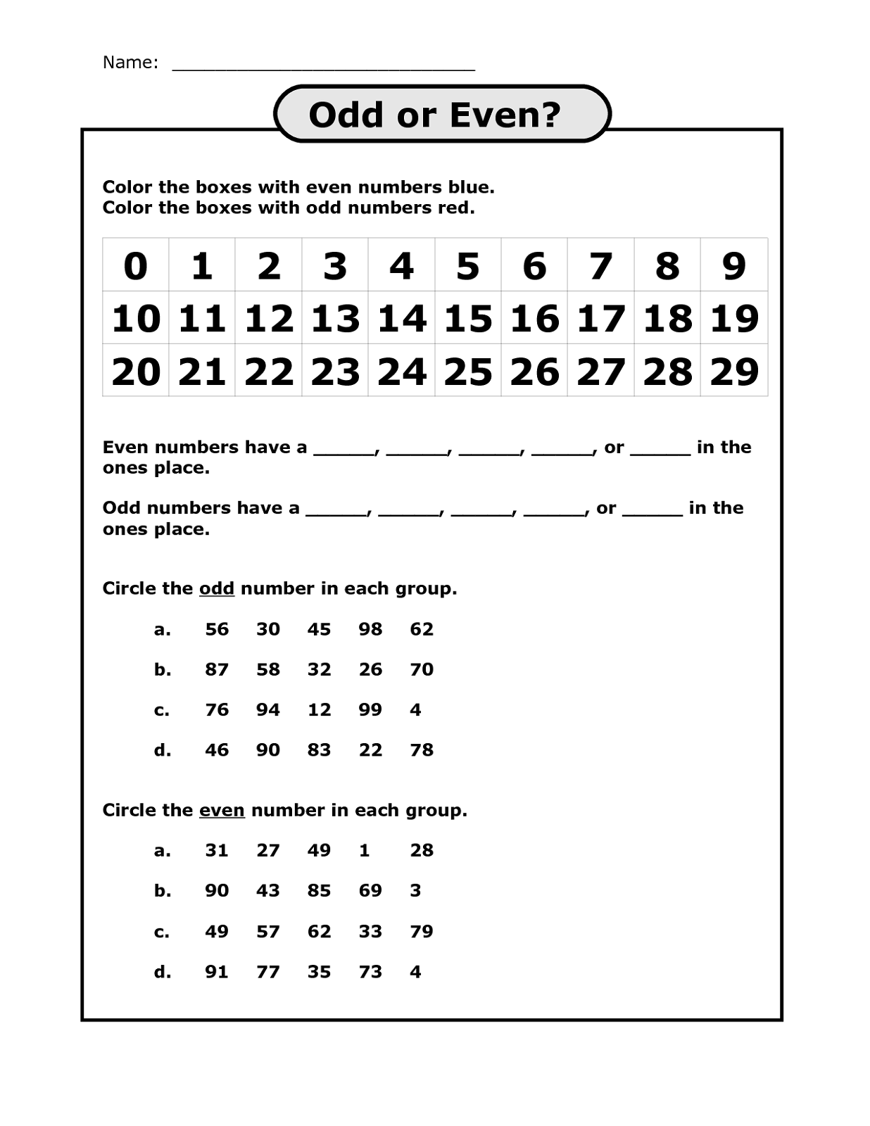 Odd And Even Numbers Worksheets For Grade 5