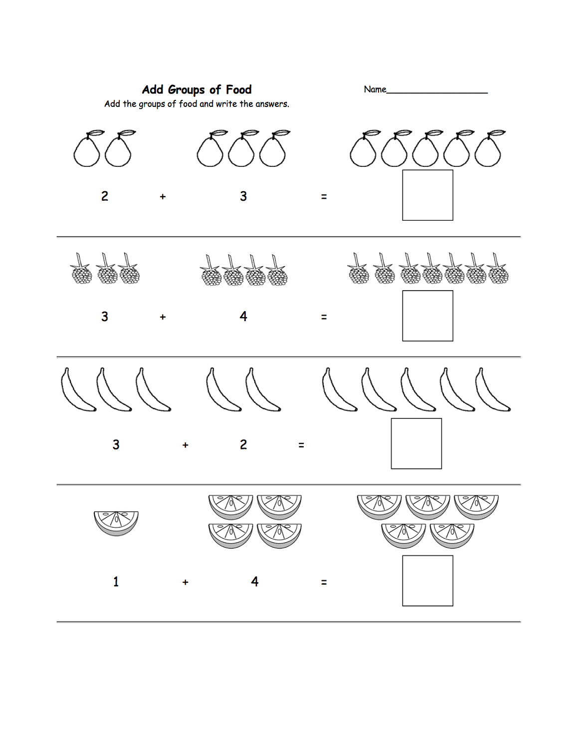 picture math worksheets fruits