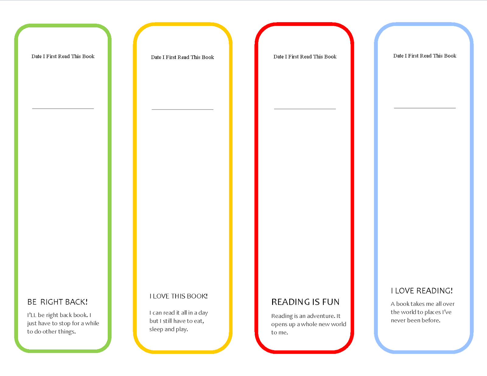 Blank Template For Bookmarks Printable Free