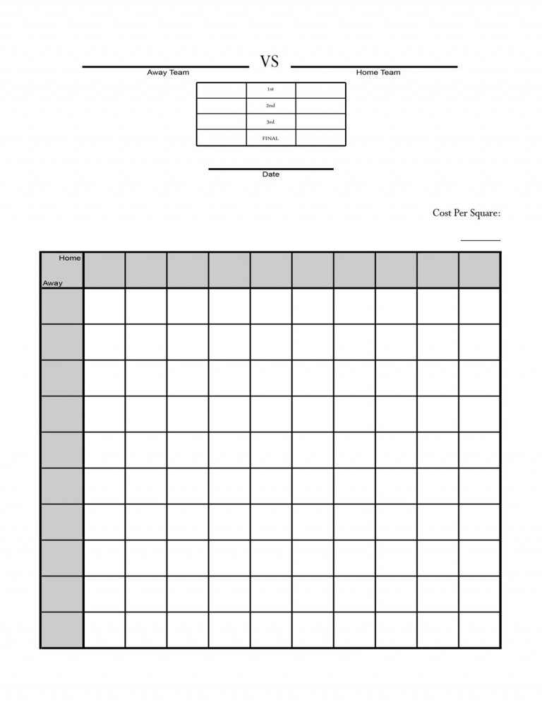 100 Square Numbered Printable Football Board