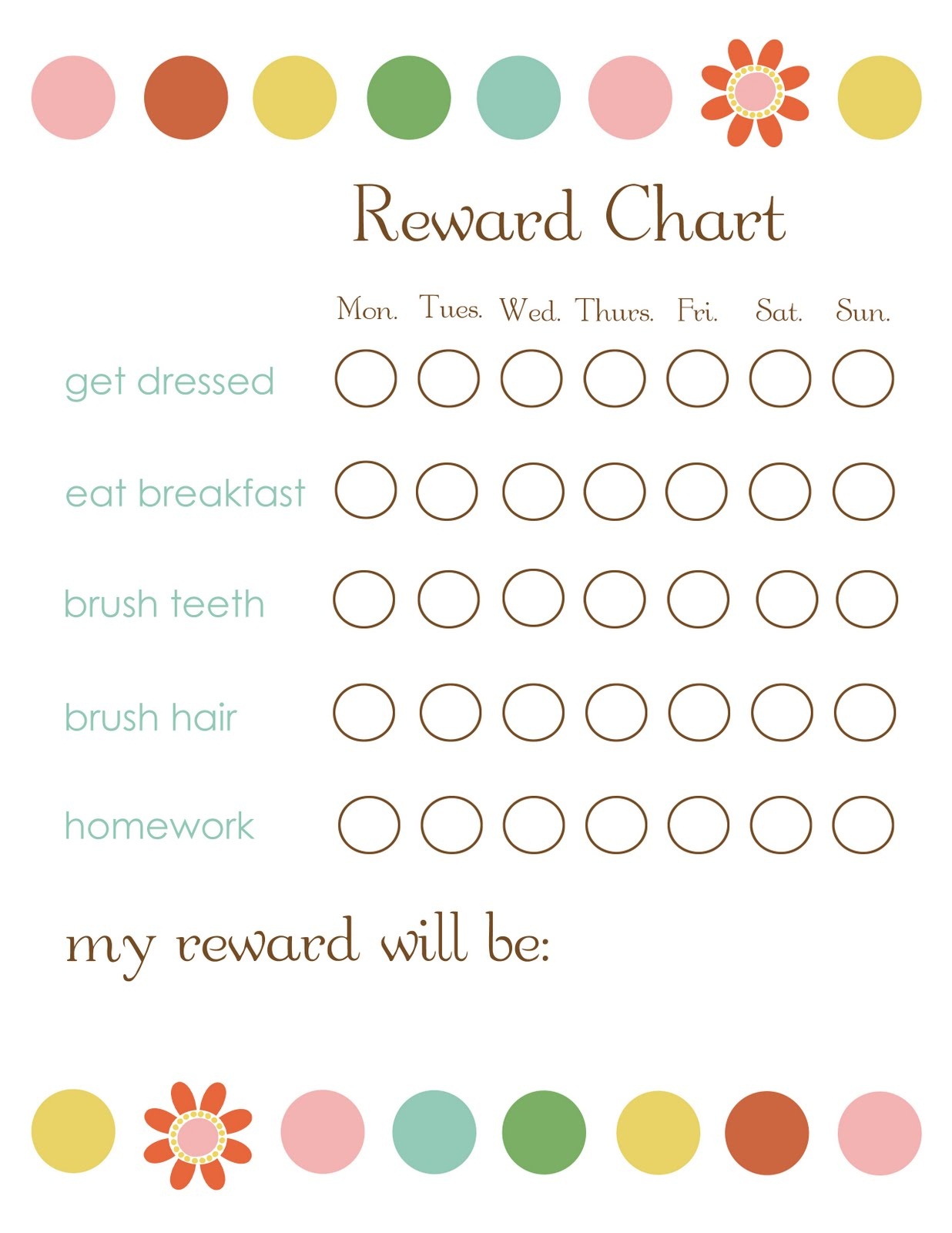 Reward Chart For Kindergarten