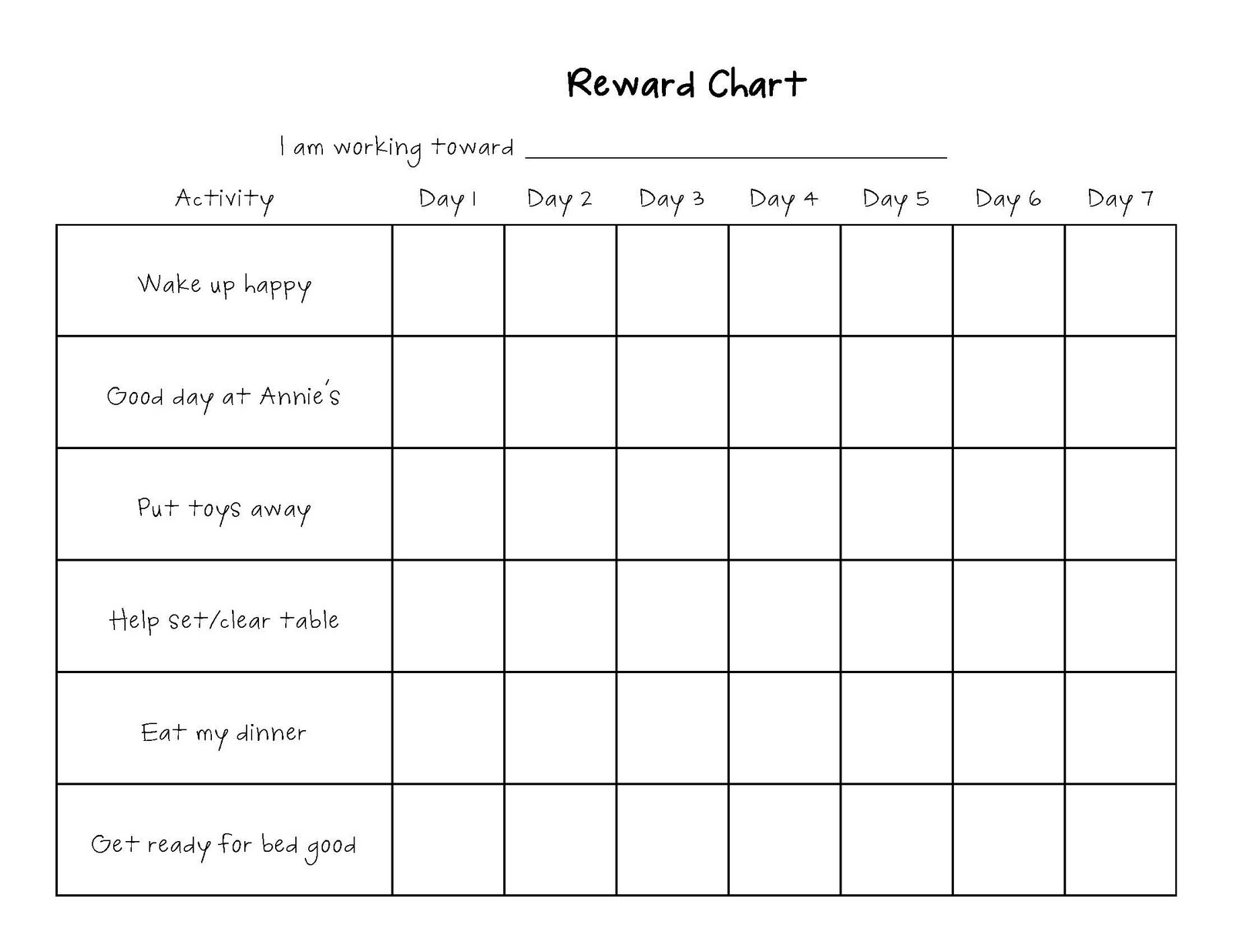 Free Printable Reward Chart For Kids