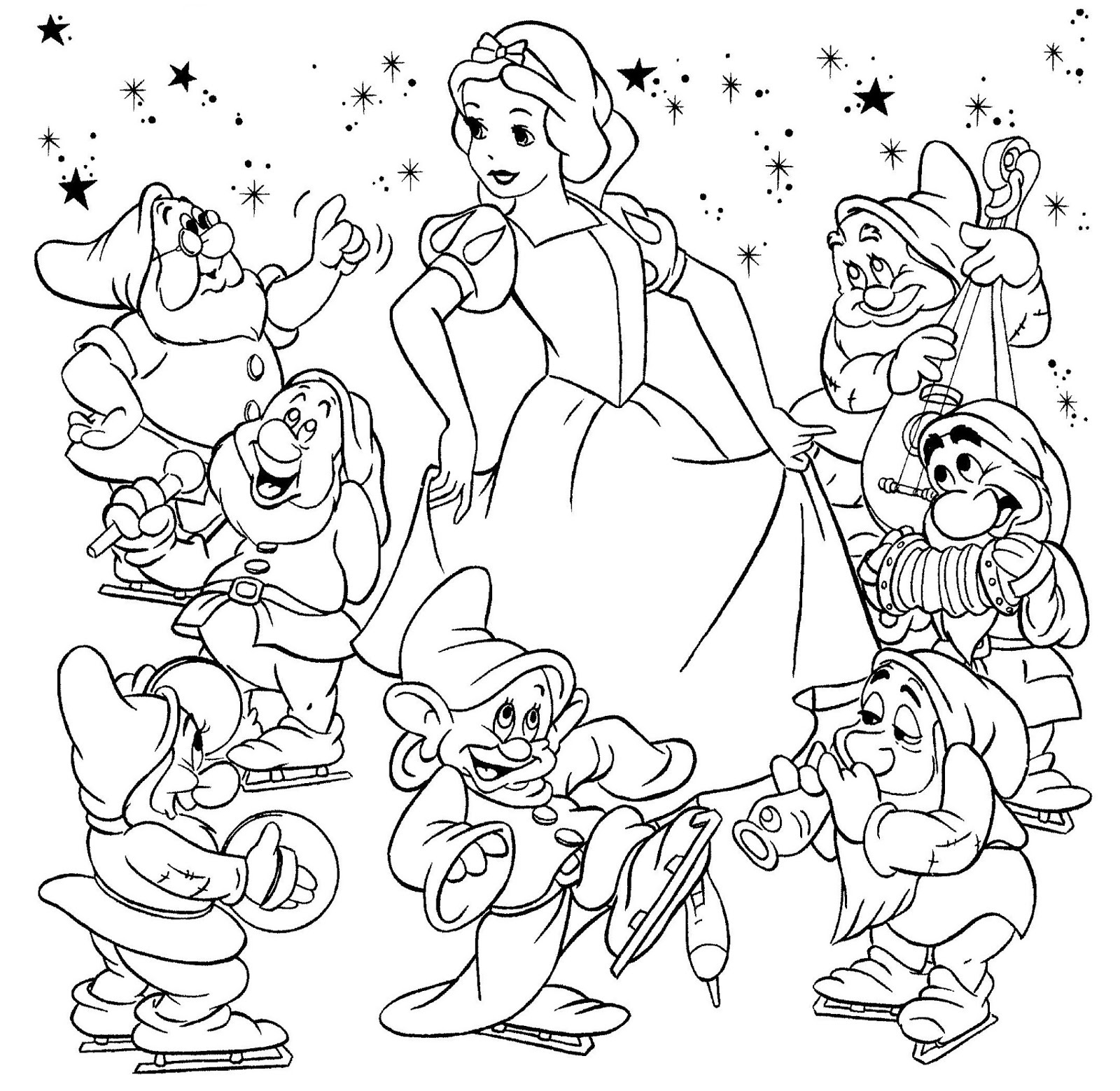 snow white color pages for coloring