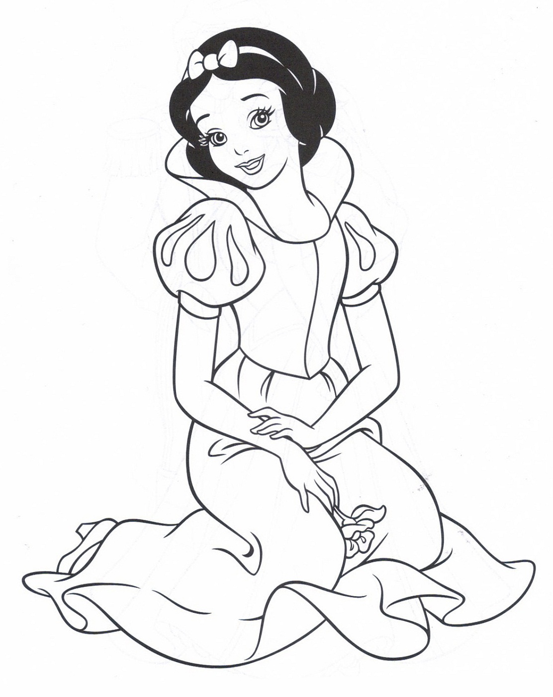 snow white color pages for kids