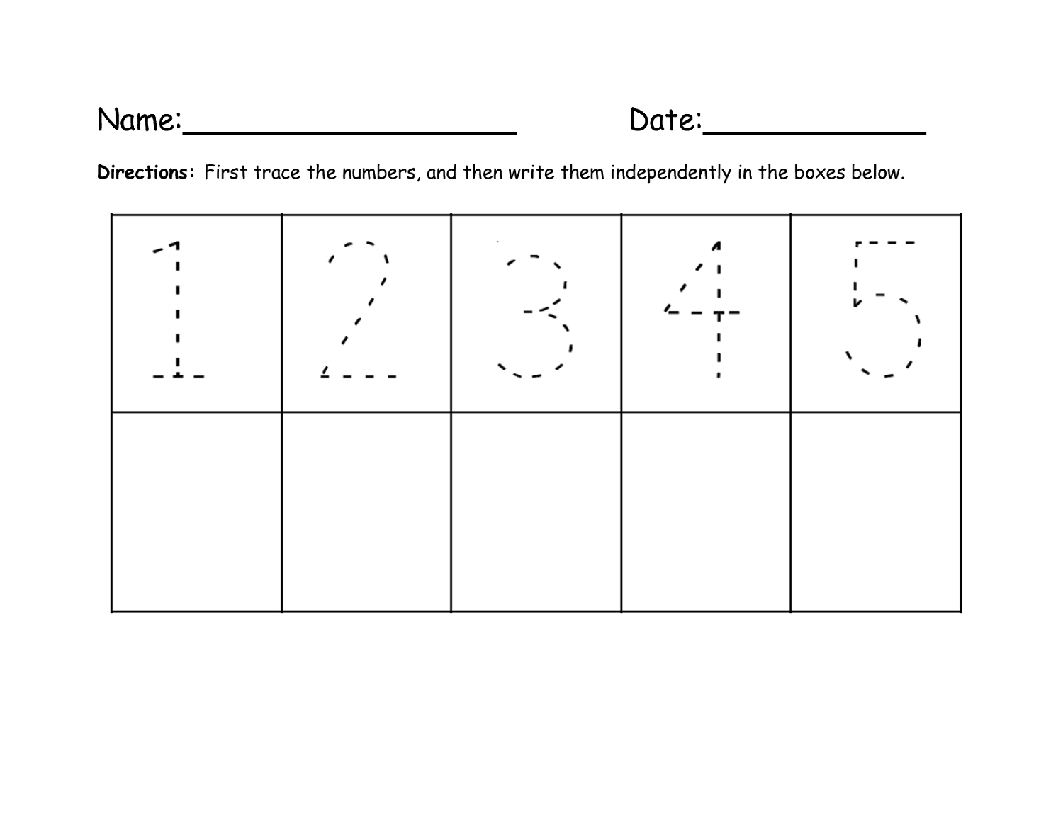 tracing numbers 1-5 test