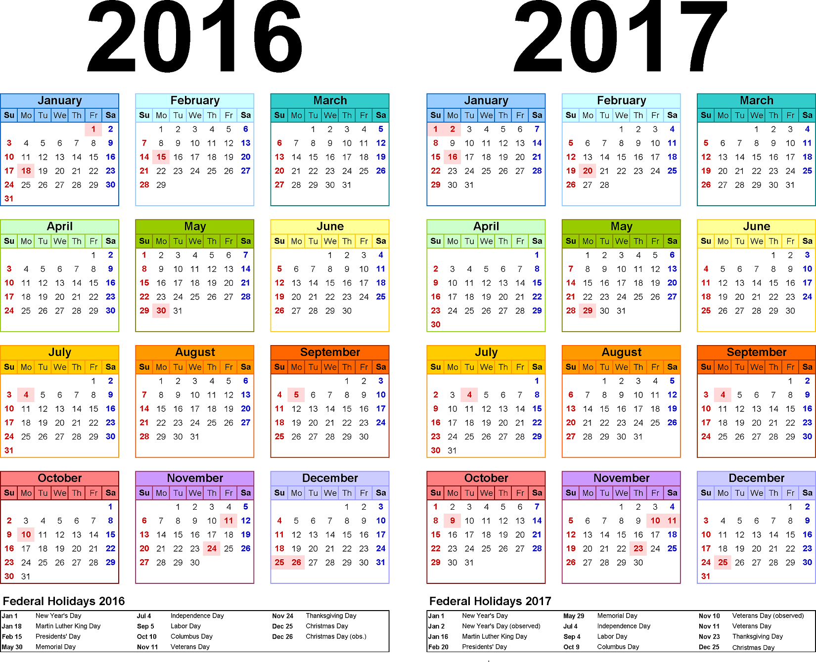 2016 yearly calendars with holidays activity shelter