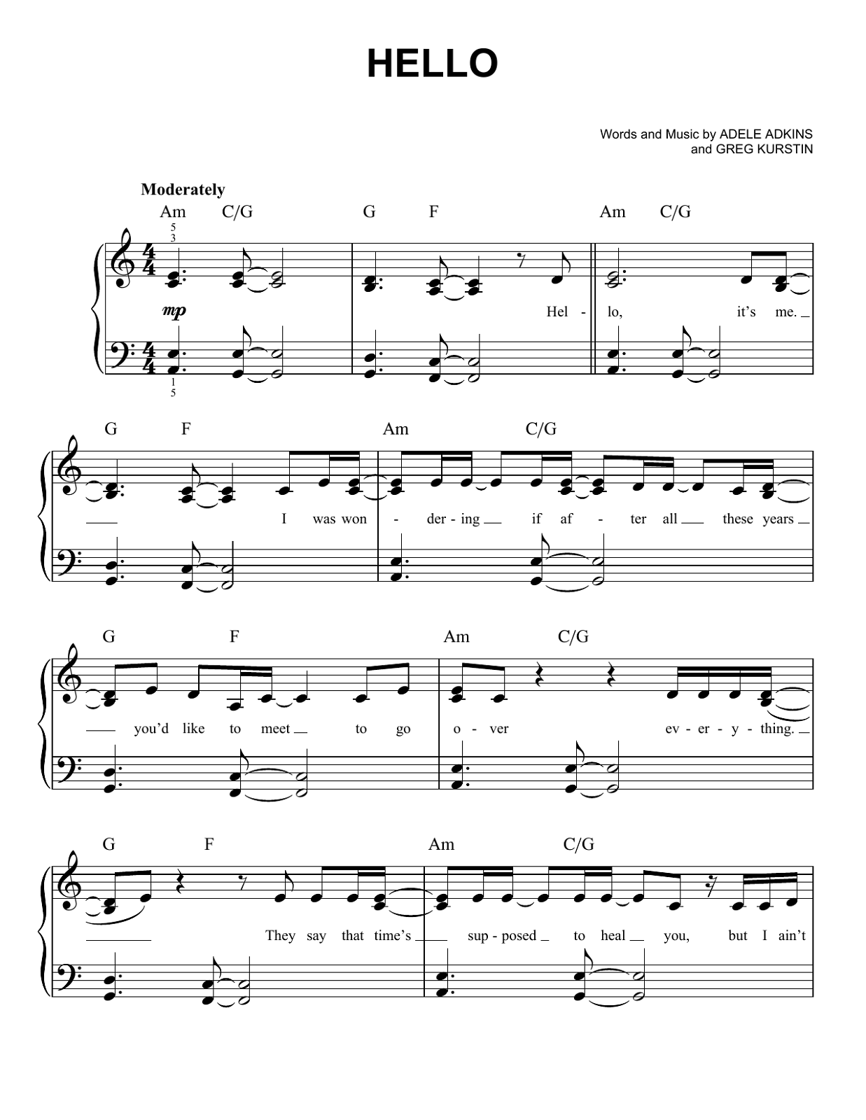 Adele Piano Sheets Music Printable | Activity Shelter