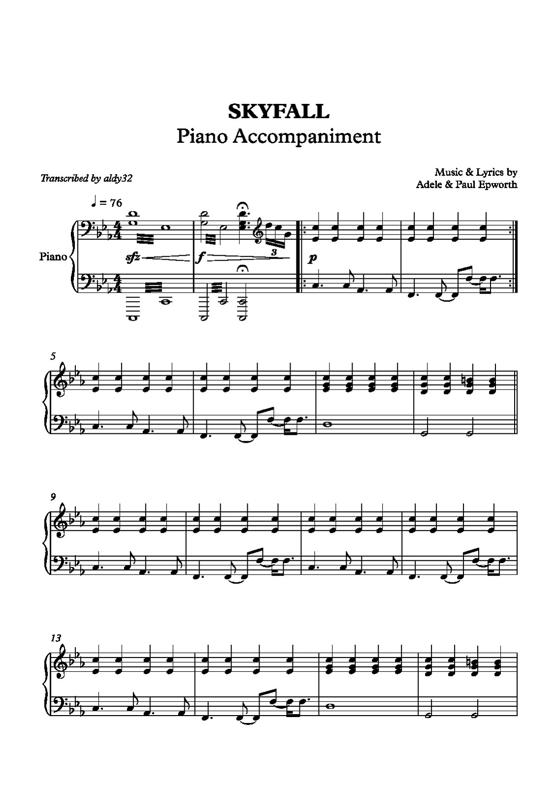 adele piano sheet music printable