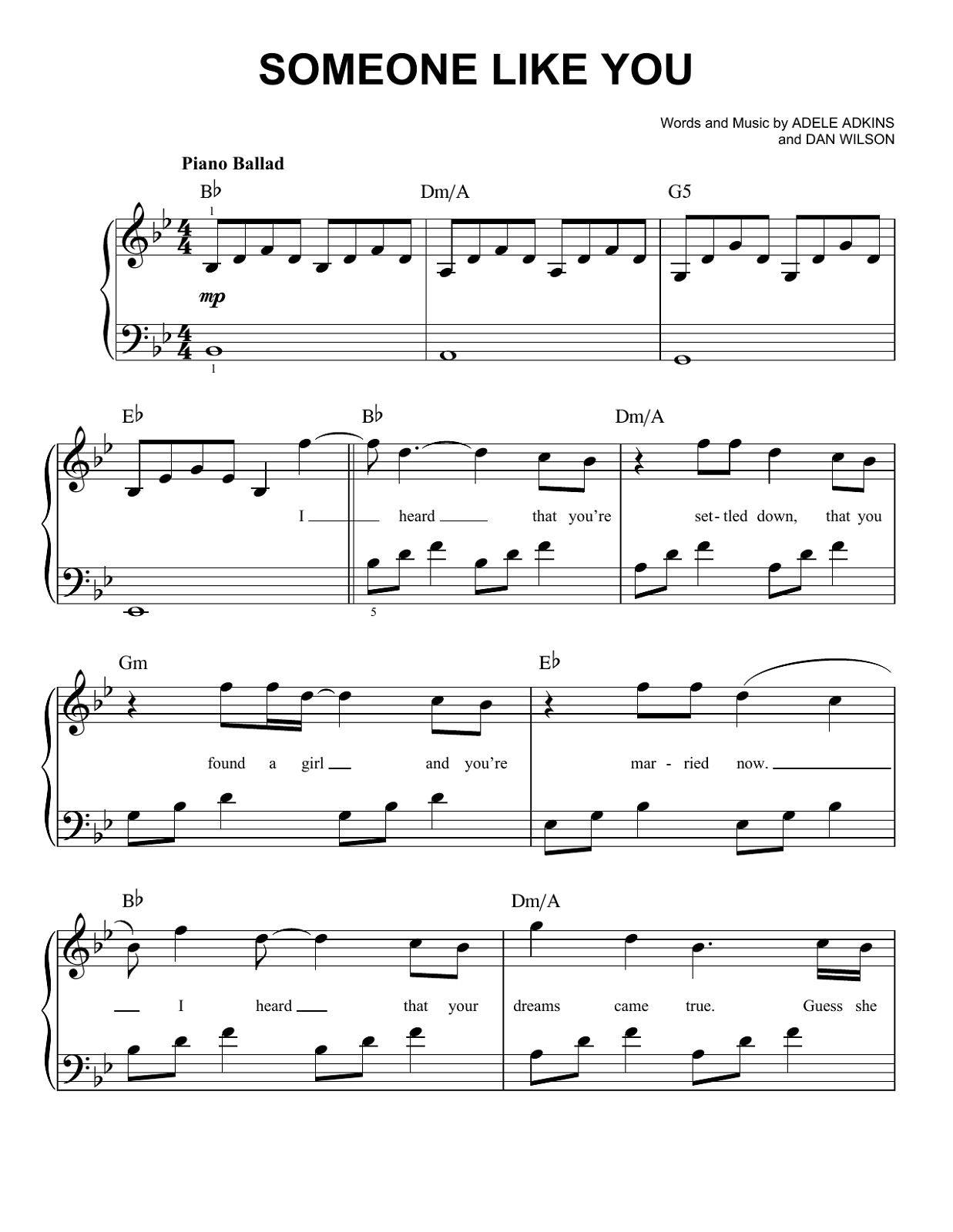 adele piano sheet music someone like you