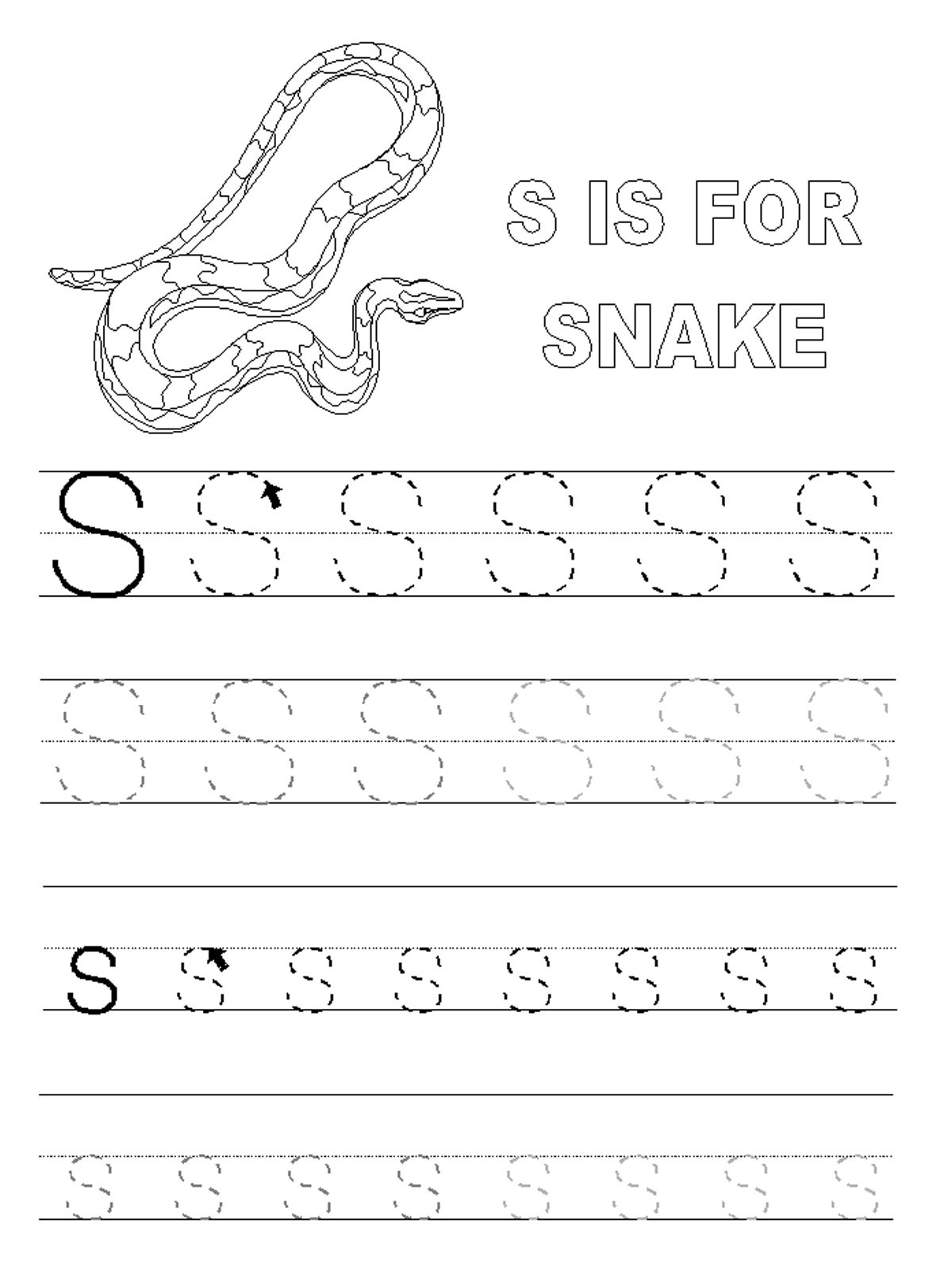 alphabet tracing pages letter S