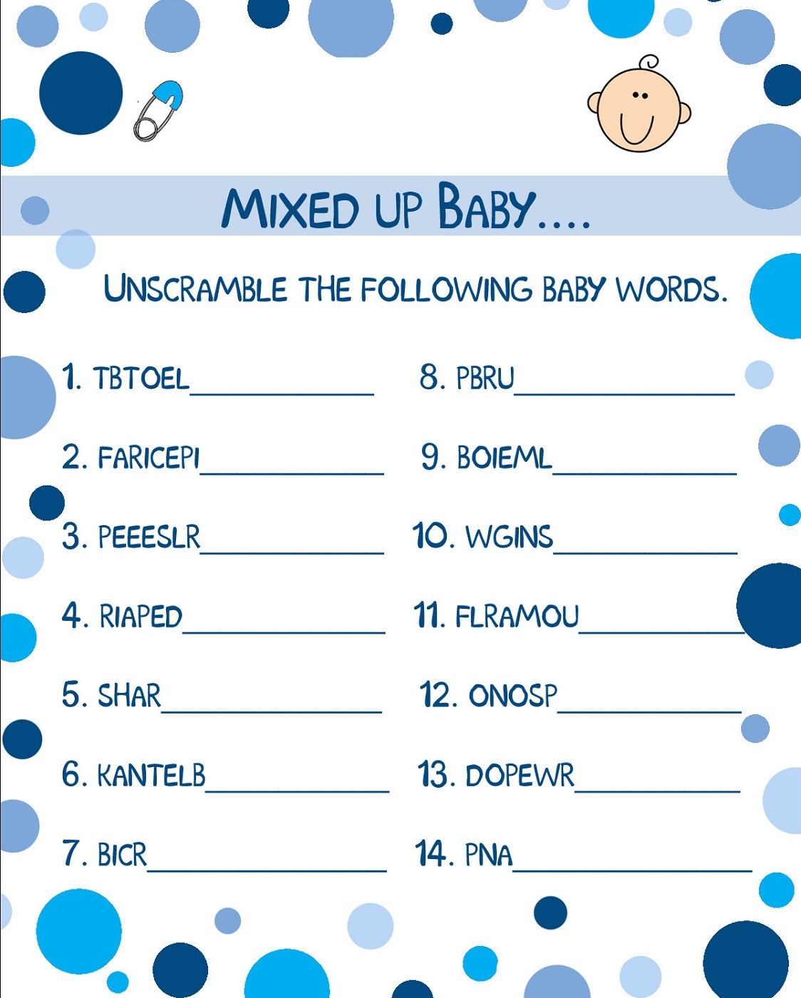 Free Baby Shower Games Printable Worksheets Unscramble