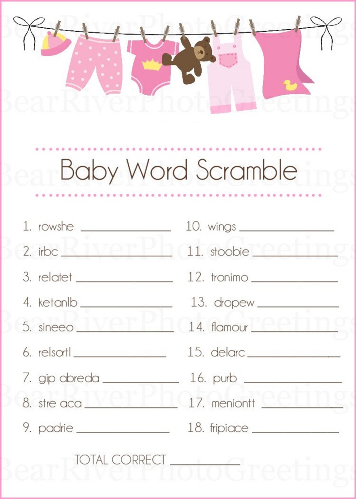 Baby Shower Words Scrambles Printable | Activity Shelter