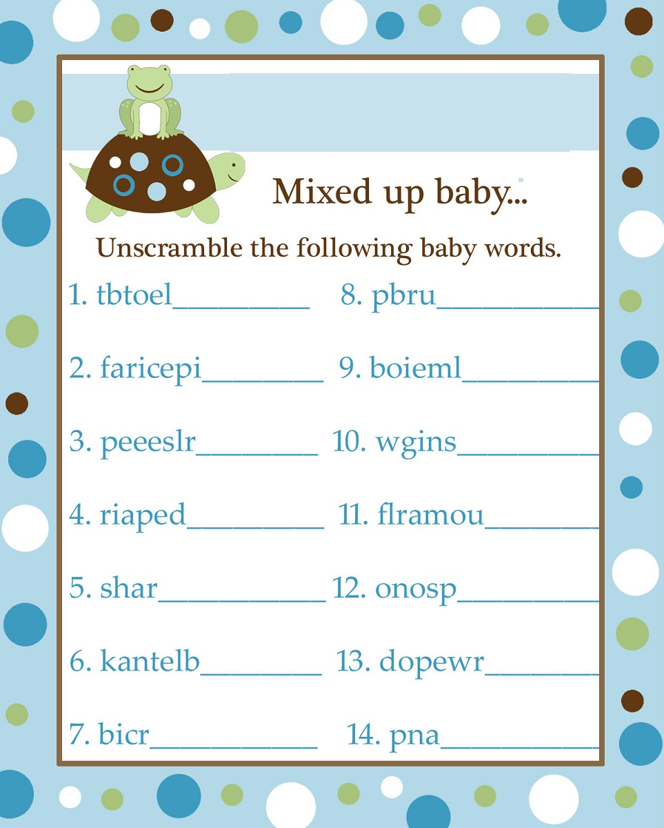 baby shower word scramble template