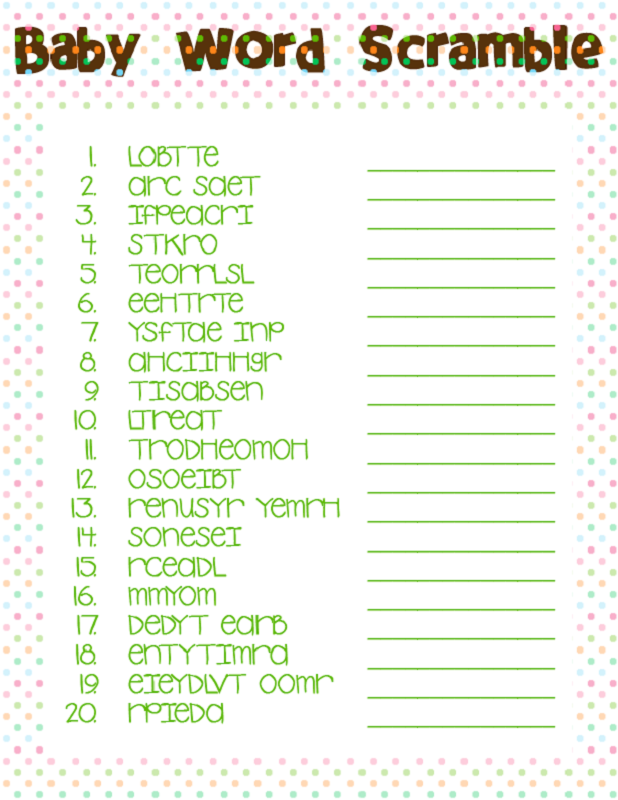 baby shower word scramble to download