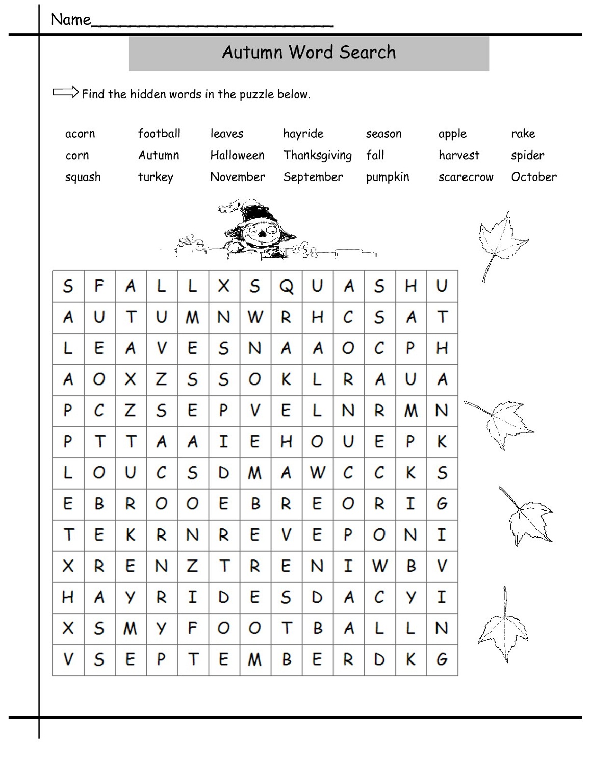 fall word search free