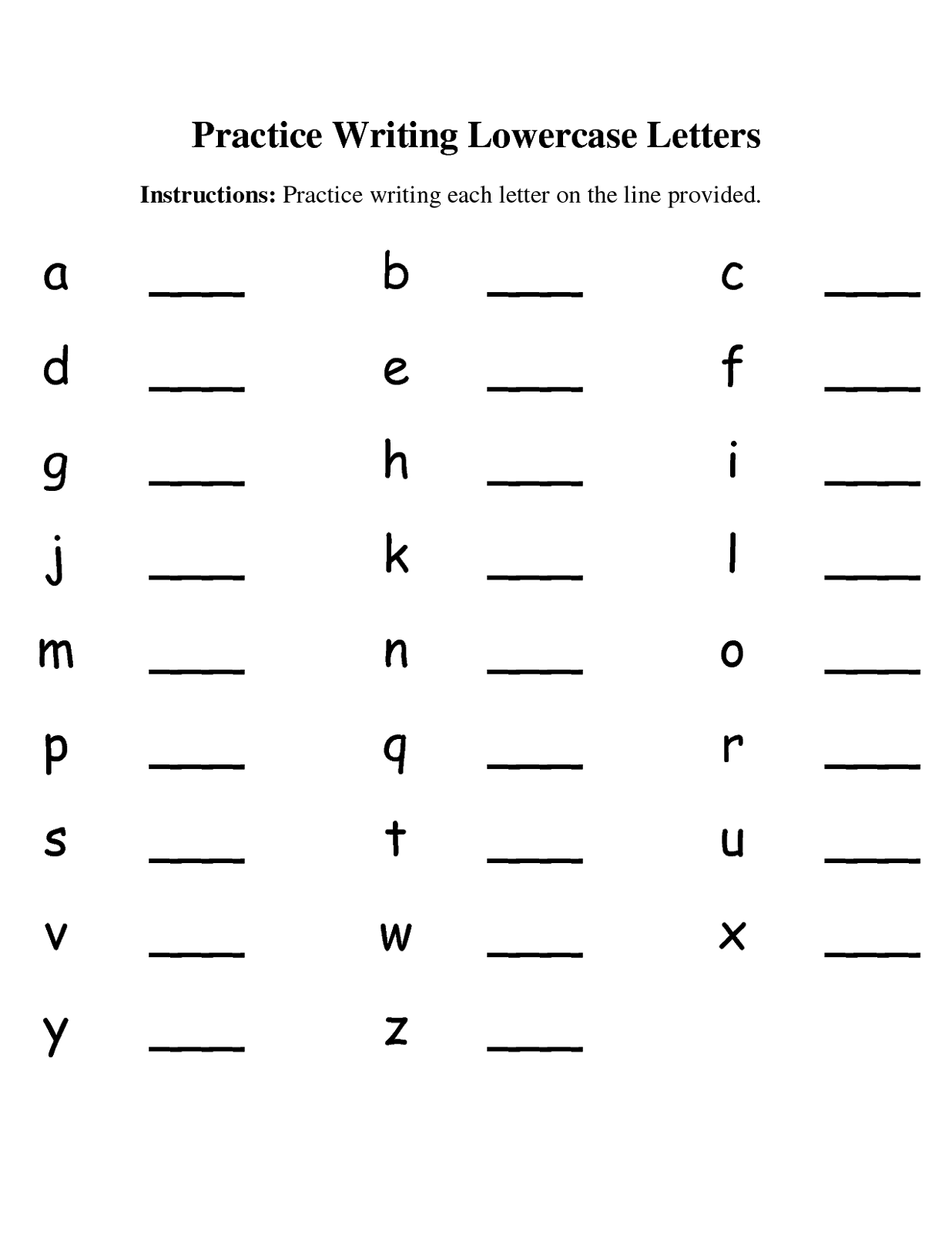 Kindergarten Lowercase Letters Worksheets