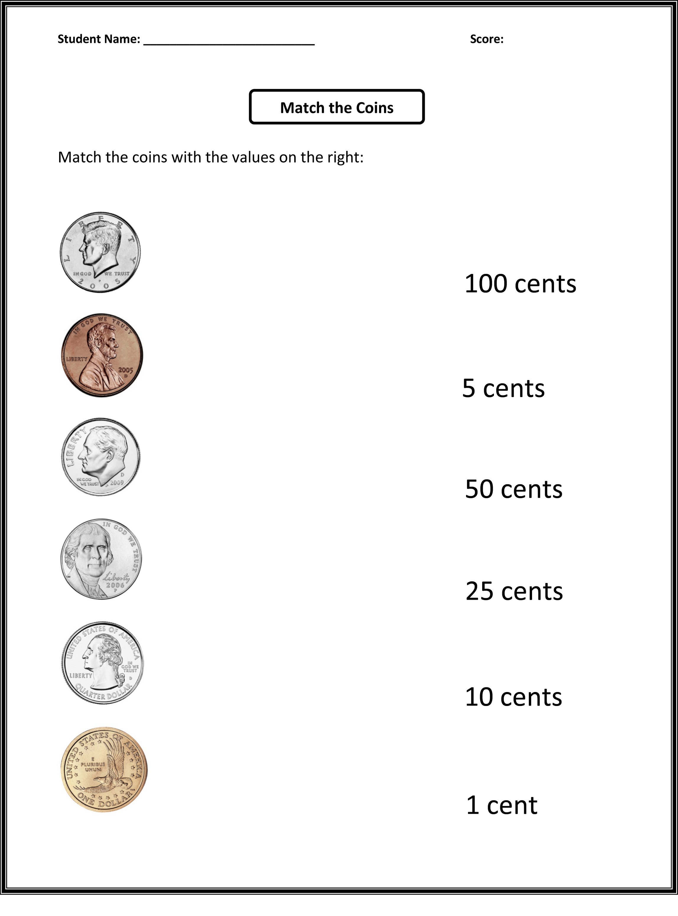 math worksheets for grade 1 money