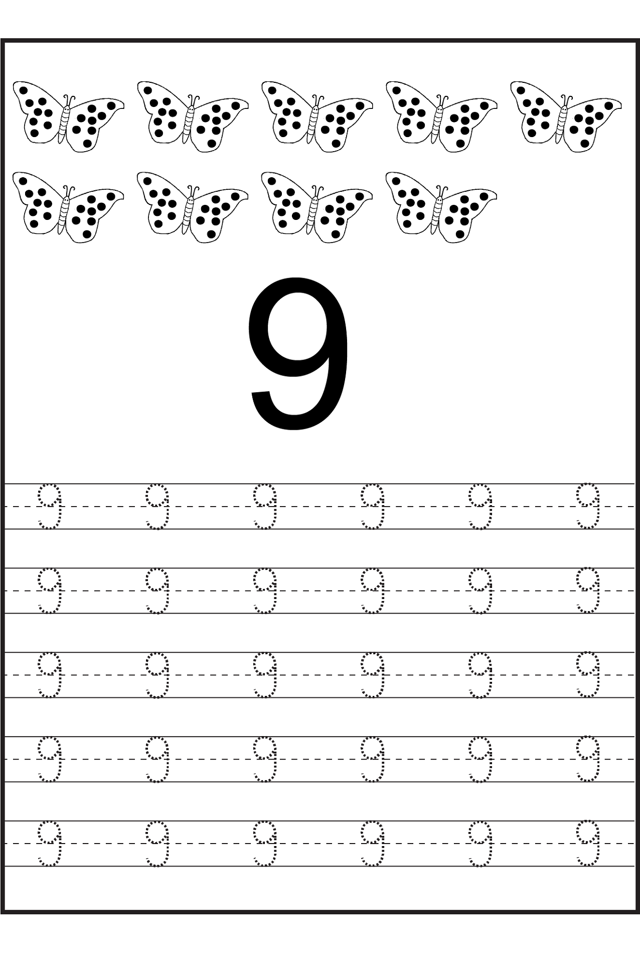 number trace worksheets number 9